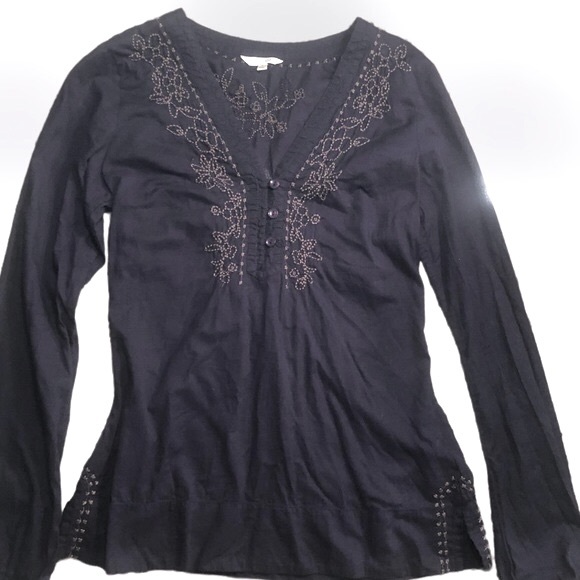NWOT Maurices Navy Blue Embroidered Long Sleeve Boho Top Tunic Sz S - Picture 2 of 8